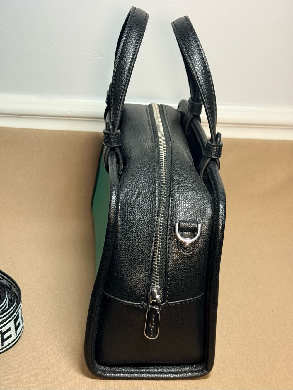 Karl Lagerfeld Black & Teal Logo Satchel Bag - Picture 4 of 9